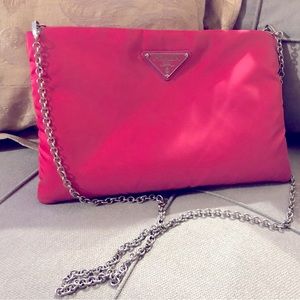 Vintage Authentic Prada Tessuto Clutch/Chain Shoulder Bag/Cross Body Bag.
